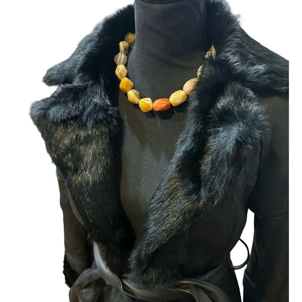 BARSE 925 Sterling Silver Natural Stone Statement Necklace Agate Yellow Orange